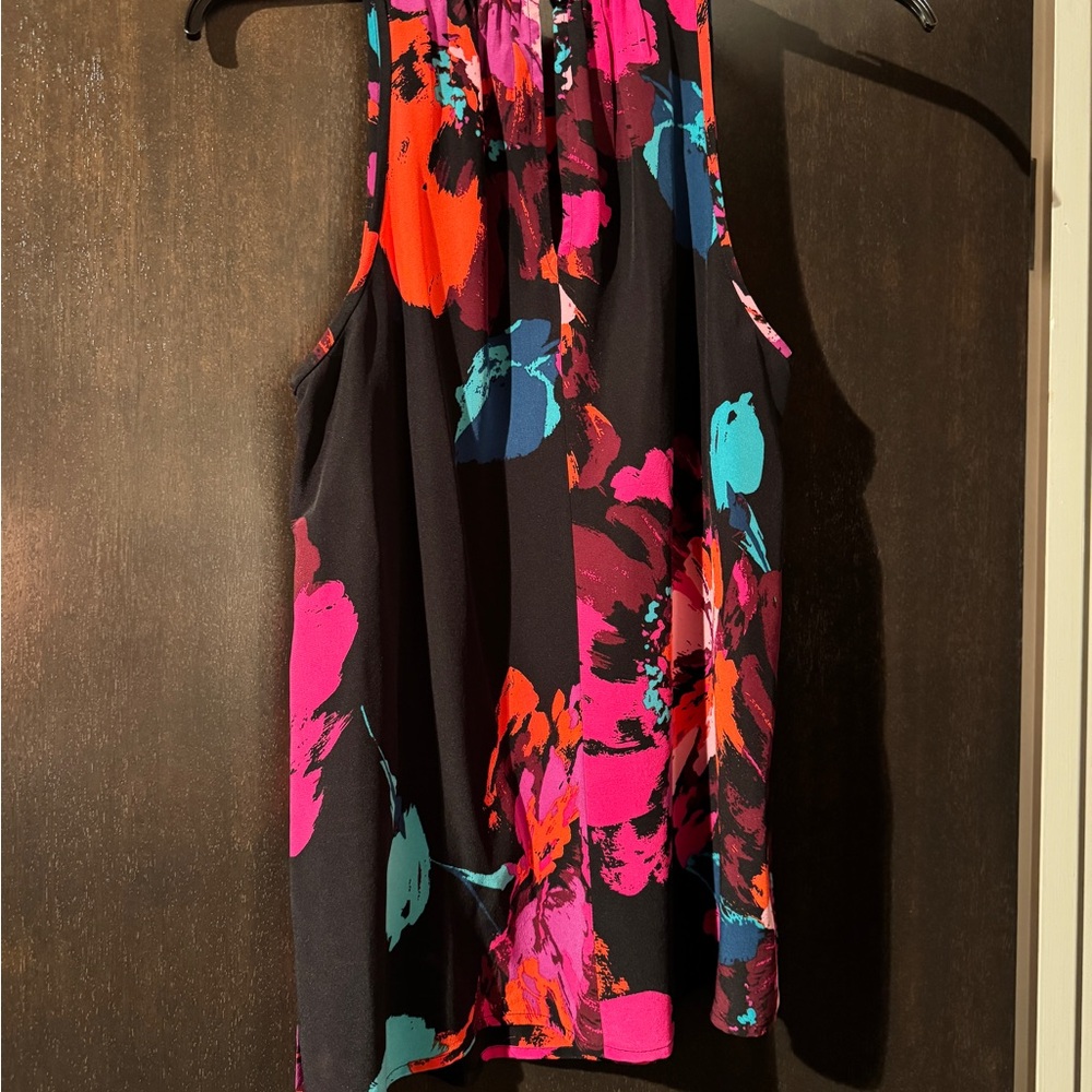 Trina Turk Pink and Black Floral Blouse